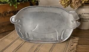 Vandor 1981 Vintage Silver Tone Metal Pig Serving Tray 10" Novelty Animal